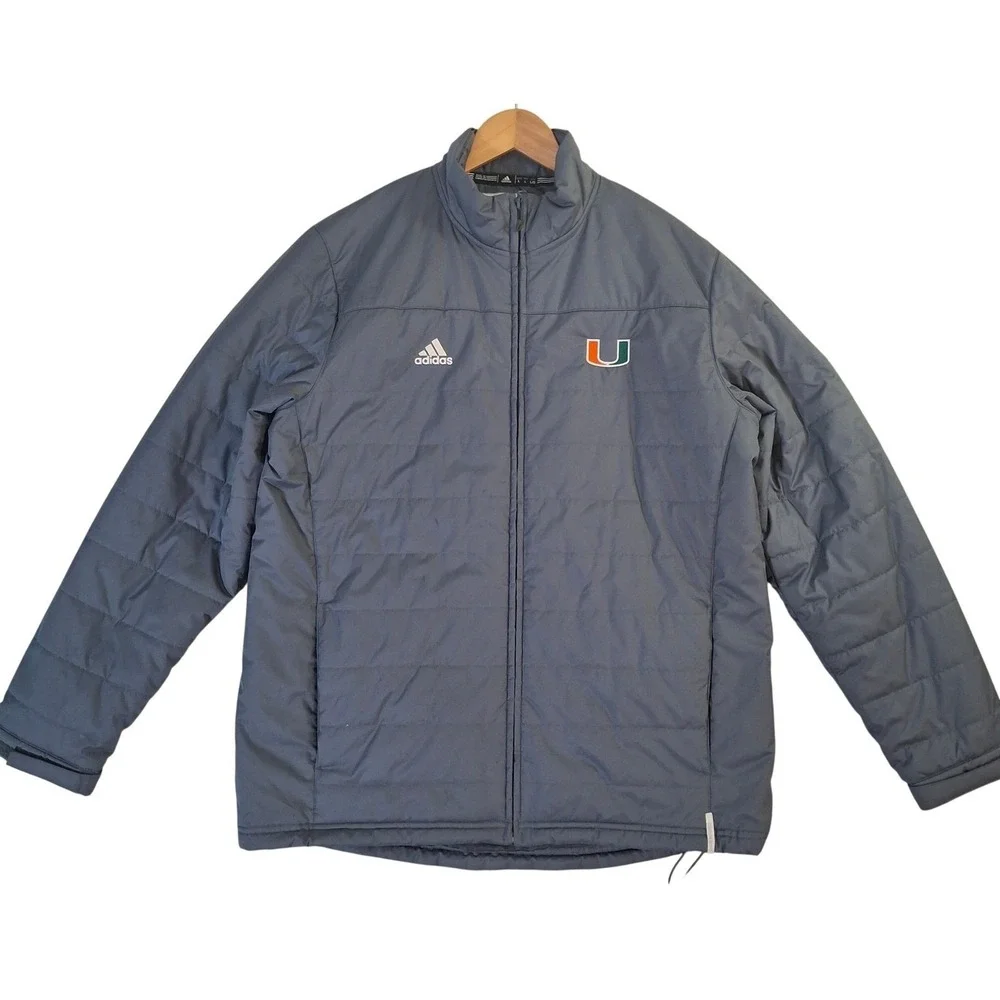 Adidas Miami Hurricanes Puffer Jacket Men's Large Gray Full Zip Climastorm